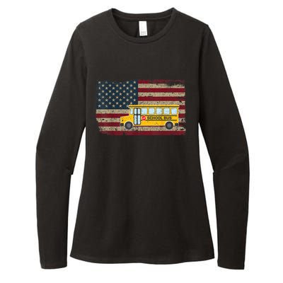 School Bus Driver American Flag USA Driving School Bus Womens CVC Long Sleeve Shirt