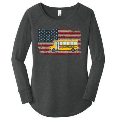 School Bus Driver American Flag USA Driving School Bus Women's Perfect Tri Tunic Long Sleeve Shirt