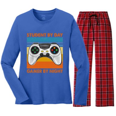 Student By Day Gamer By Night Meme For Gamers Women's Long Sleeve Flannel Pajama Set 