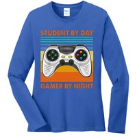 Student By Day Gamer By Night Meme For Gamers Ladies Long Sleeve Shirt