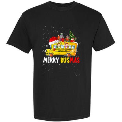 School Bus Driver Christmas Pajamas Merry Busmas Xmas Ugly Garment-Dyed Heavyweight T-Shirt