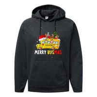 School Bus Driver Christmas Pajamas Merry Busmas Xmas Ugly Performance Fleece Hoodie