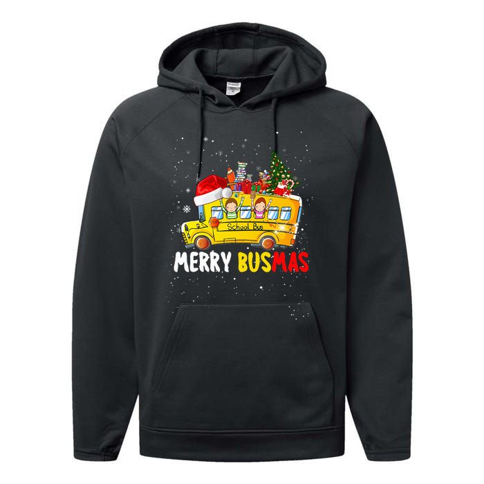 School Bus Driver Christmas Pajamas Merry Busmas Xmas Ugly Performance Fleece Hoodie