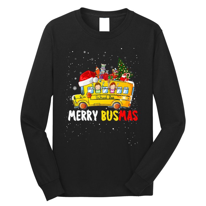 School Bus Driver Christmas Pajamas Merry Busmas Xmas Ugly Long Sleeve Shirt