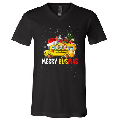 School Bus Driver Christmas Pajamas Merry Busmas Xmas Ugly V-Neck T-Shirt