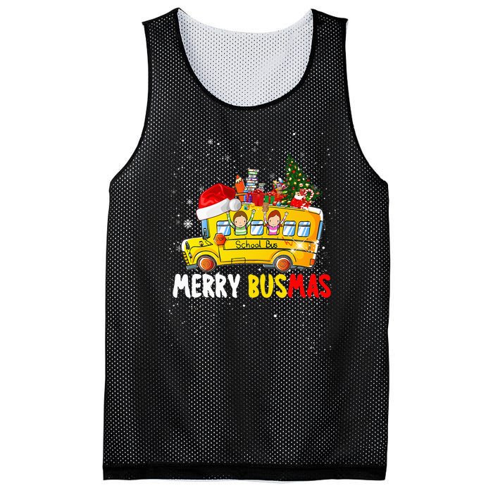 School Bus Driver Christmas Pajamas Merry Busmas Xmas Ugly Mesh Reversible Basketball Jersey Tank