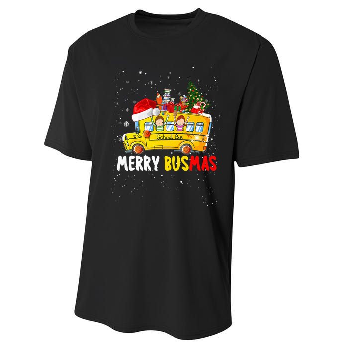 School Bus Driver Christmas Pajamas Merry Busmas Xmas Ugly Performance Sprint T-Shirt