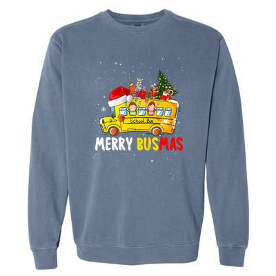 School Bus Driver Christmas Pajamas Merry Busmas Xmas Ugly Garment-Dyed Sweatshirt