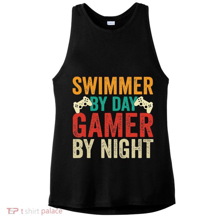 Swimmer By Day Gamer By Night Swimming Funny Ladies PosiCharge Tri-Blend Wicking Tank