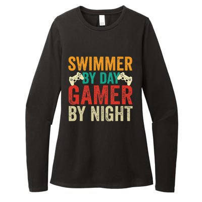 Swimmer By Day Gamer By Night Swimming Funny Womens CVC Long Sleeve Shirt