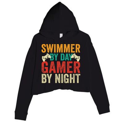 Swimmer By Day Gamer By Night Swimming Funny Crop Fleece Hoodie