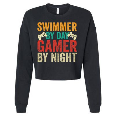 Swimmer By Day Gamer By Night Swimming Funny Cropped Pullover Crew