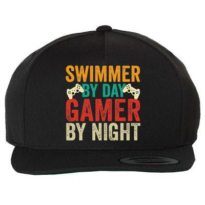 Swimmer By Day Gamer By Night Swimming Funny Wool Snapback Cap