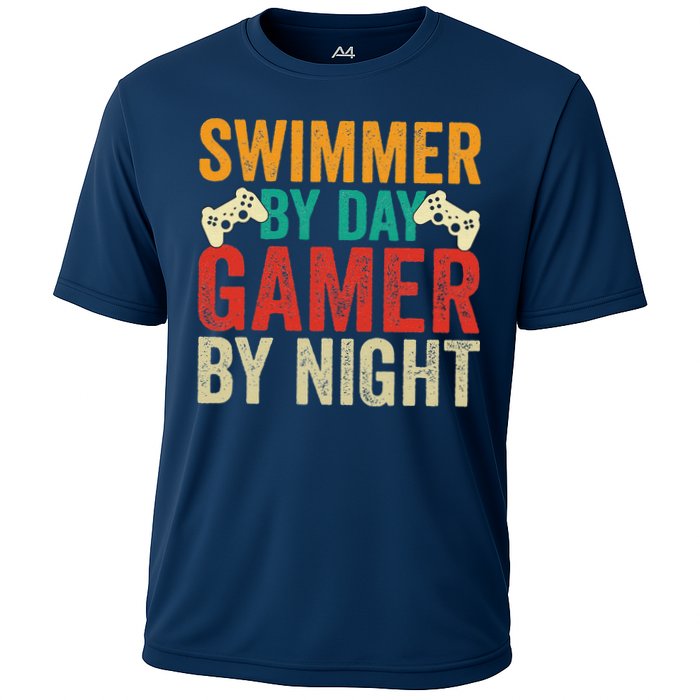 Swimmer By Day Gamer By Night Swimming Funny Cooling Performance Crew T-Shirt