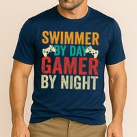 Swimmer By Day Gamer By Night Swimming Funny Cooling Performance Crew T-Shirt