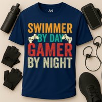 Swimmer By Day Gamer By Night Swimming Funny Cooling Performance Crew T-Shirt