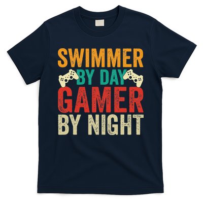 Swimmer By Day Gamer By Night Swimming Funny T-Shirt