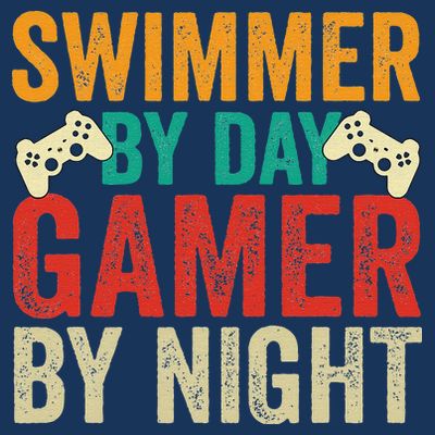 Swimmer By Day Gamer By Night Swimming Funny T-Shirt