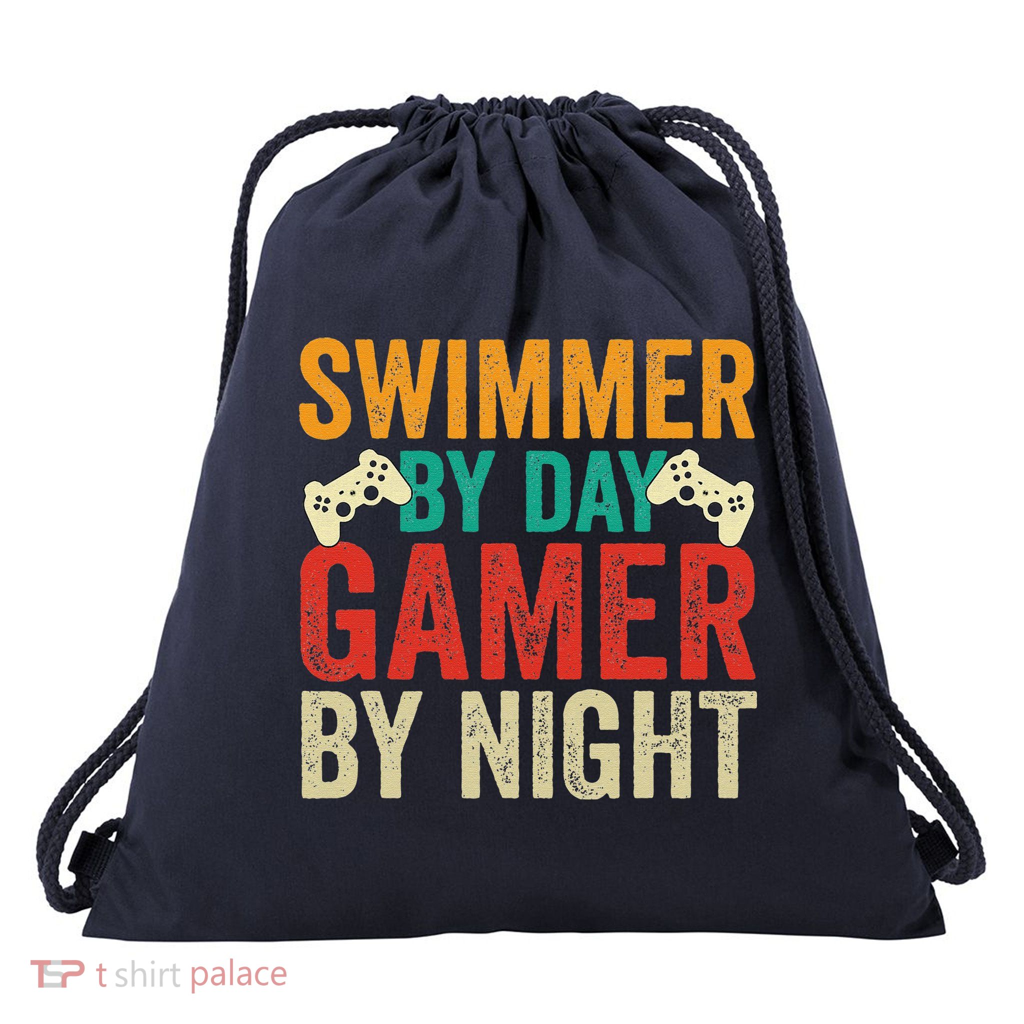 Swimmer By Day Gamer By Night Swimming Funny Drawstring Bag