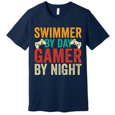 Swimmer By Day Gamer By Night Swimming Funny Premium T-Shirt