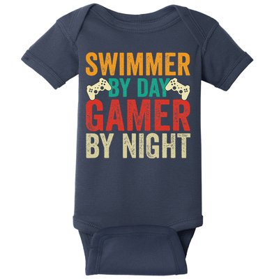 Swimmer By Day Gamer By Night Swimming Funny Baby Bodysuit