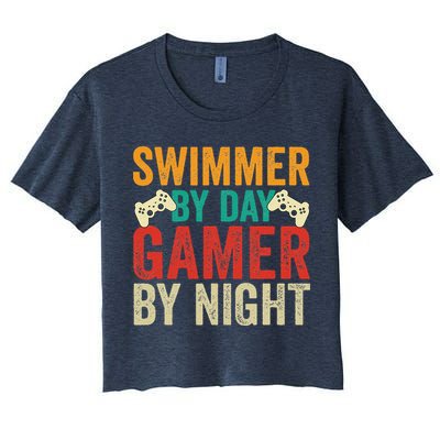 Swimmer By Day Gamer By Night Swimming Funny Crop Top