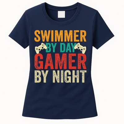 Swimmer By Day Gamer By Night Swimming Funny Womens T-Shirt