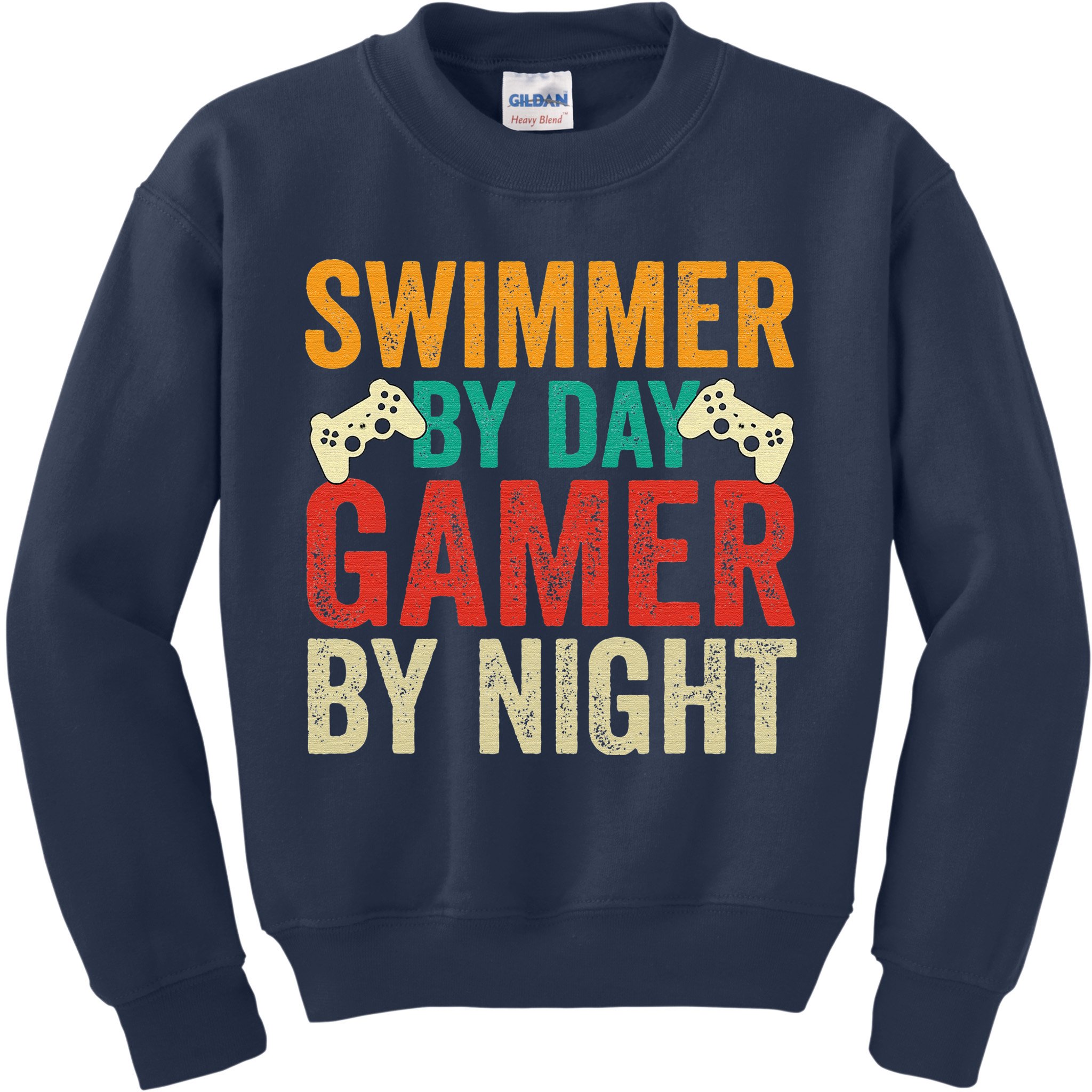 Swimmer By Day Gamer By Night Swimming Funny Kids Sweatshirt
