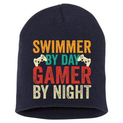 Swimmer By Day Gamer By Night Swimming Funny Short Acrylic Beanie