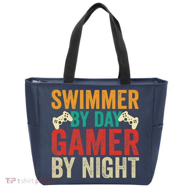 Swimmer By Day Gamer By Night Swimming Funny Zip Tote Bag