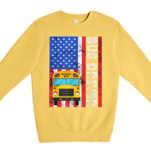 School Bus Driver American Flag USA Driving School Bus Premium Crewneck Sweatshirt