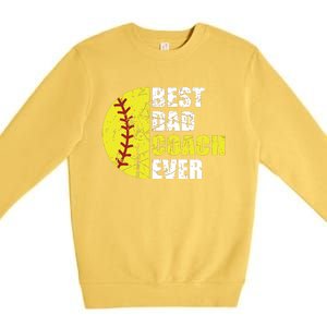 Softball Best Dad Coach Ever Retro Father Softball Coach Dad Premium Crewneck Sweatshirt