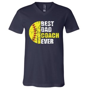 Softball Best Dad Coach Ever Retro Father Softball Coach Dad V-Neck T-Shirt