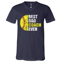 Softball Best Dad Coach Ever Retro Father Softball Coach Dad V-Neck T-Shirt