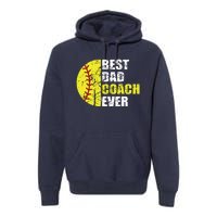 Softball Best Dad Coach Ever Retro Father Softball Coach Dad Premium Hoodie