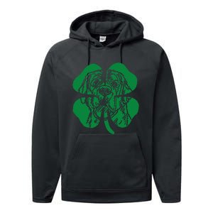 St Bernard Dog Head Face Green Shamrock Saint Patrick's Day Performance Fleece Hoodie