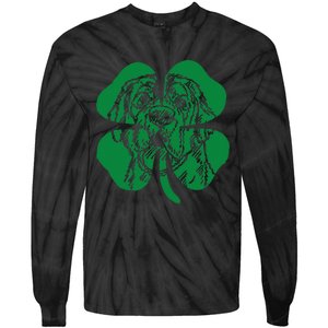 St Bernard Dog Head Face Green Shamrock Saint Patrick's Day Tie-Dye Long Sleeve Shirt