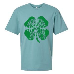 St Bernard Dog Head Face Green Shamrock Saint Patrick's Day Sueded Cloud Jersey T-Shirt