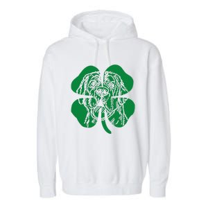 St Bernard Dog Head Face Green Shamrock Saint Patrick's Day Garment-Dyed Fleece Hoodie