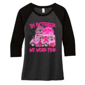 School Bus Driver Leopard Breast Cancer Awareness Month Women's Tri-Blend 3/4-Sleeve Raglan Shirt