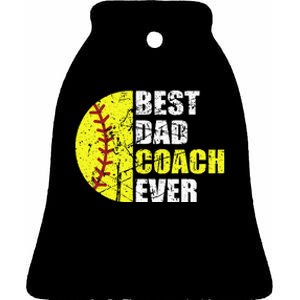 Softball Best Dad Coach Ever Retro Father Softball Coach Dad Ceramic Bell Ornament