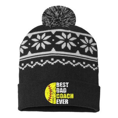 Softball Best Dad Coach Ever Retro Father Softball Coach Dad USA-Made Snowflake Beanie