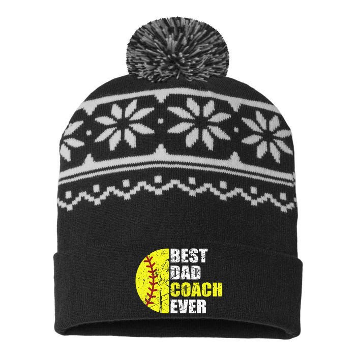 Softball Best Dad Coach Ever Retro Father Softball Coach Dad USA-Made Snowflake Beanie