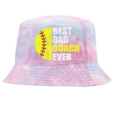 Softball Best Dad Coach Ever Retro Father Softball Coach Dad Tie-Dyed Bucket Hat