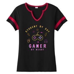 Student By Day Gamer By Night Ladies Halftime Notch Neck Tee