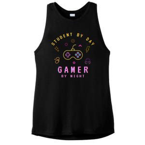 Student By Day Gamer By Night Ladies PosiCharge Tri-Blend Wicking Tank