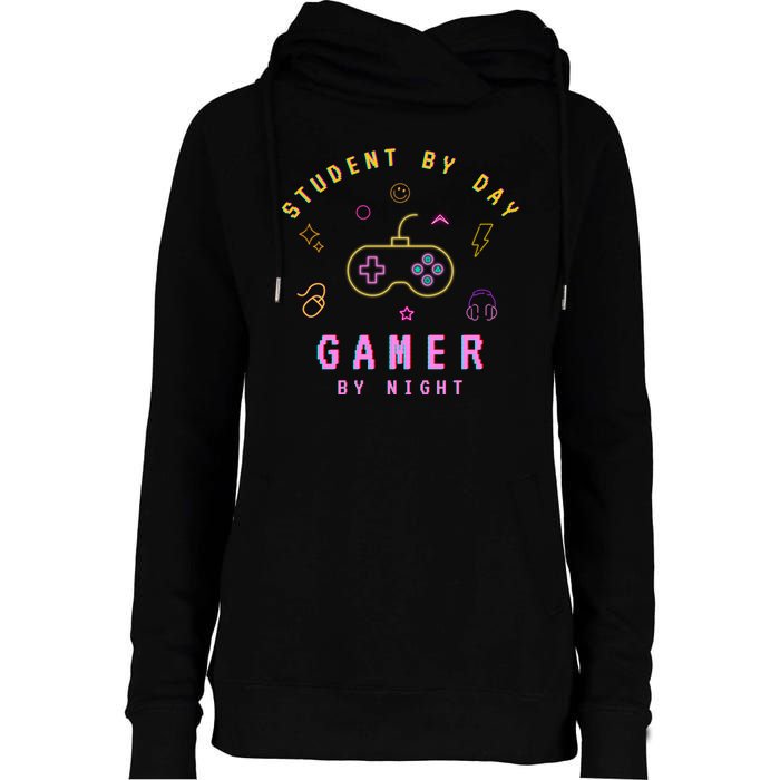 Student By Day Gamer By Night Womens Funnel Neck Pullover Hood