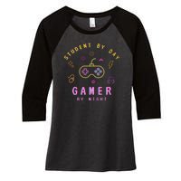 Student By Day Gamer By Night Women's Tri-Blend 3/4-Sleeve Raglan Shirt