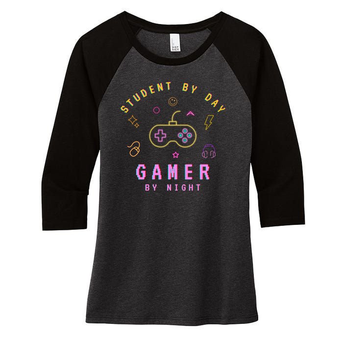 Student By Day Gamer By Night Women's Tri-Blend 3/4-Sleeve Raglan Shirt