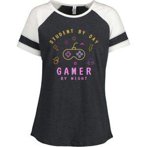 Student By Day Gamer By Night Enza Ladies Jersey Colorblock Tee